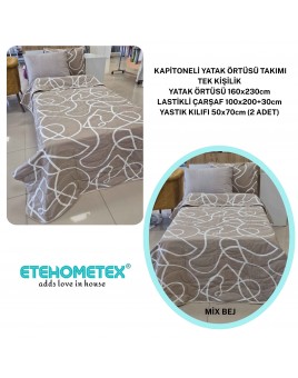ETEHOMETEX Pamuklu Kapitoneli Yatak Örtüsü TAKIMI TEK KİŞİLİK MİX BEJ 8696474232124